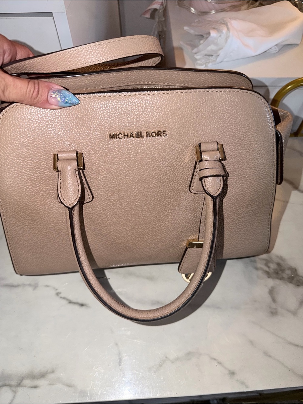MICHAEL KORS Pebbled Leather Satchel - Blush Taupe